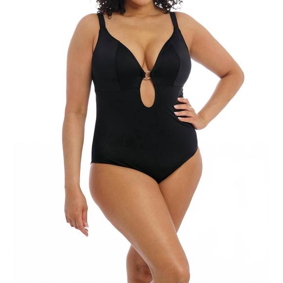 NEW ELOMI plain sailing non wired plunge one-piece swimsuit in black - Picture 1 of 4